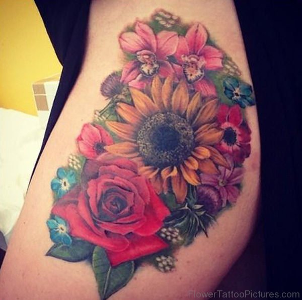Sunflower With Amazing Flowers Tattoo