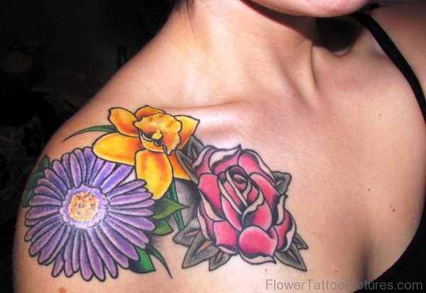 Sunflower With Daffodil And Rose