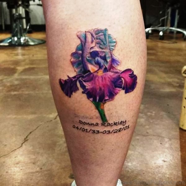 Sweet Iris Flower Tattoo On Leg