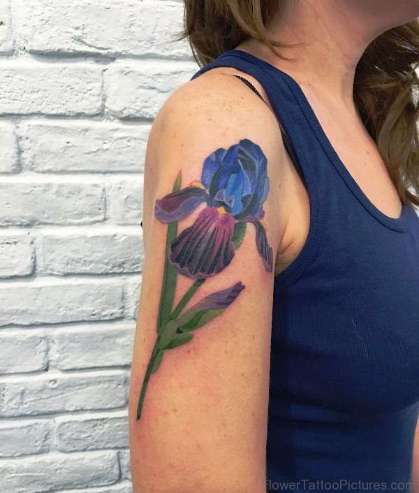 Terrific Iris Flower Tattoo On Shoulder