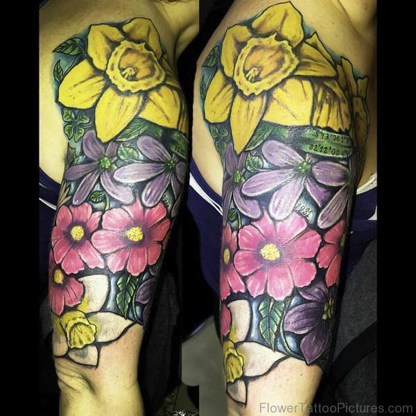 Tremendous Daffodil Tattoo On Shoulder