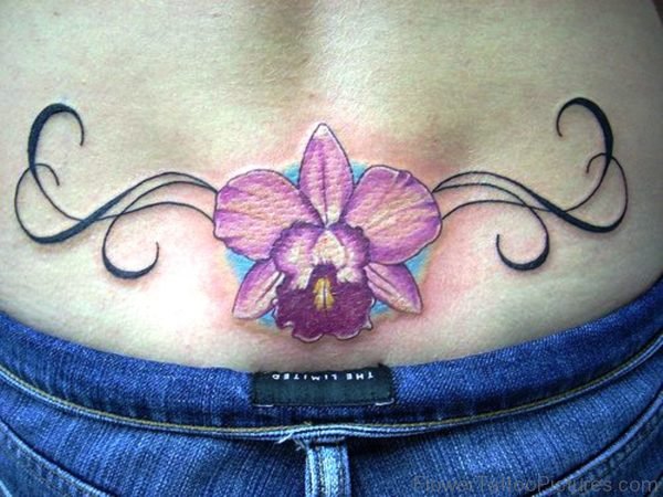 Tribal Iris Flower Tattoo On Lower Back