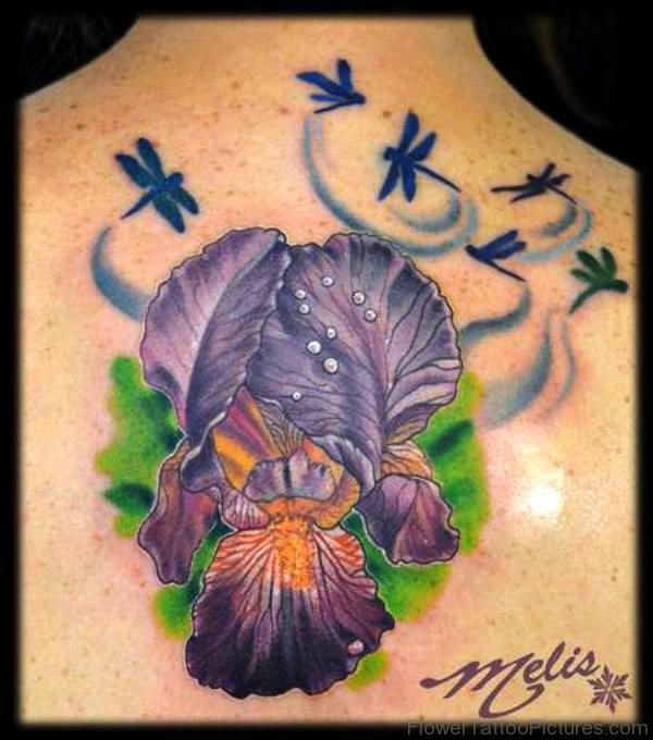 Upperback Iris Flower Tattoo Design