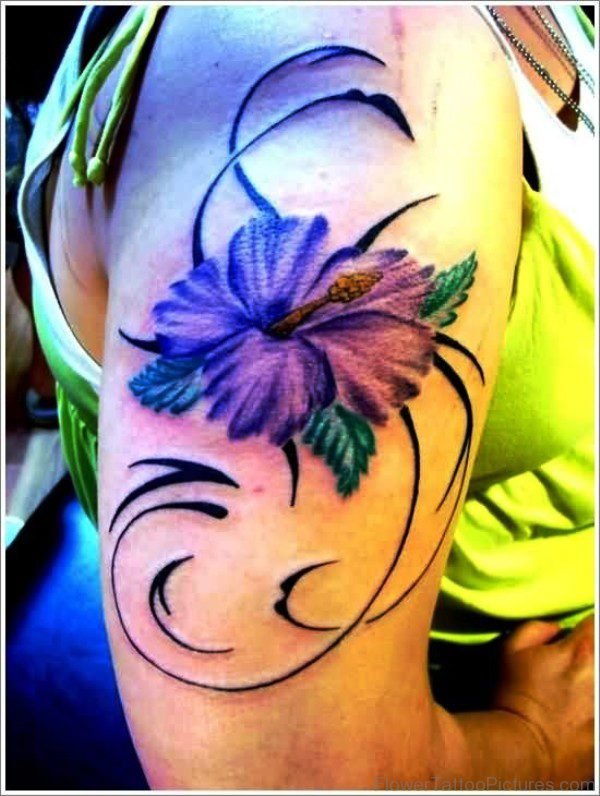 Violet Orchid Flower Tattoo On Shoulder