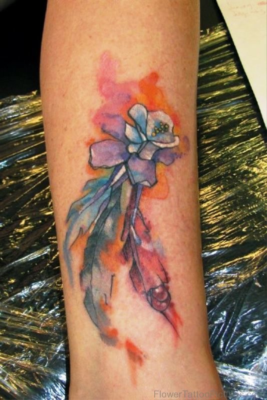 WaterColor Columbine Flower Tattoo