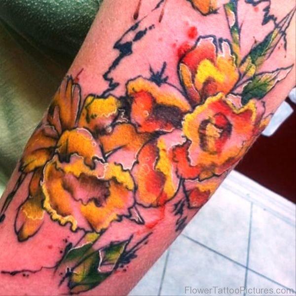 Watercolor Daffodil Tattoo On Leg