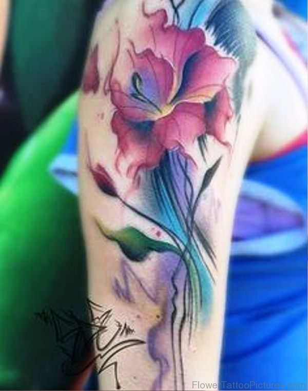 Watercolor Gladiolus Flower Tattoo Design