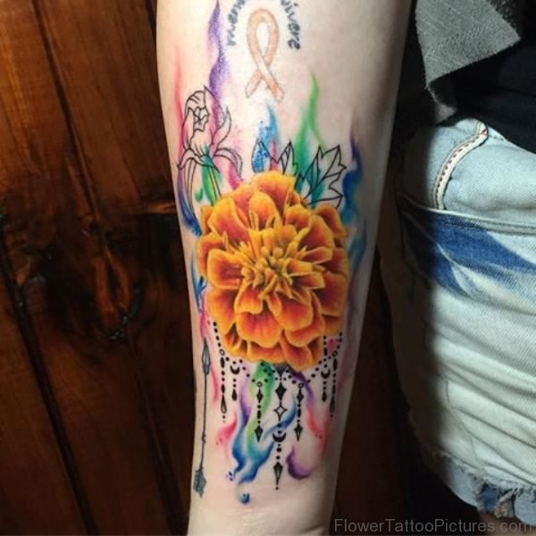 Watercolor Marigold Flower Tattoo