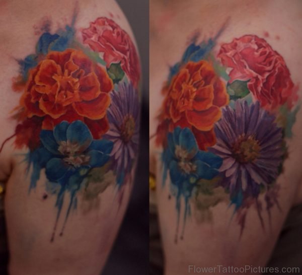 Watercolor Marigold Flower Tattoo Design