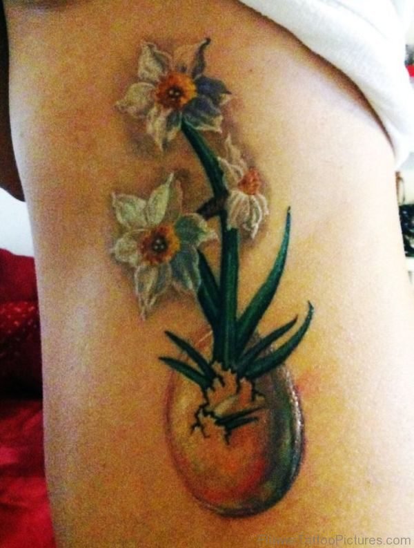 White Daffodil Flowers Tattoo Design