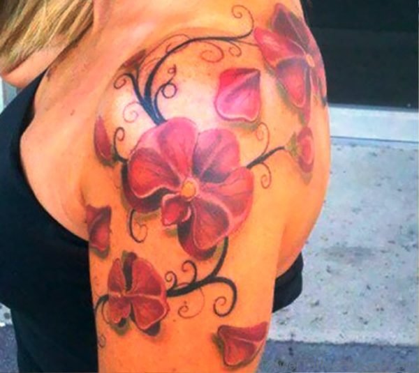 Wonderful Orchid Flower Tattoo On Shoulder