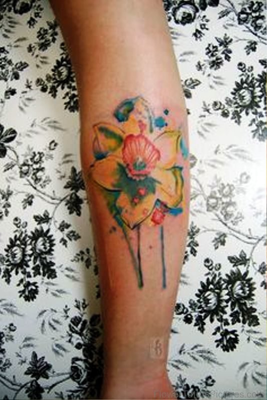 Yellow Daffodil Tattoo On Arm